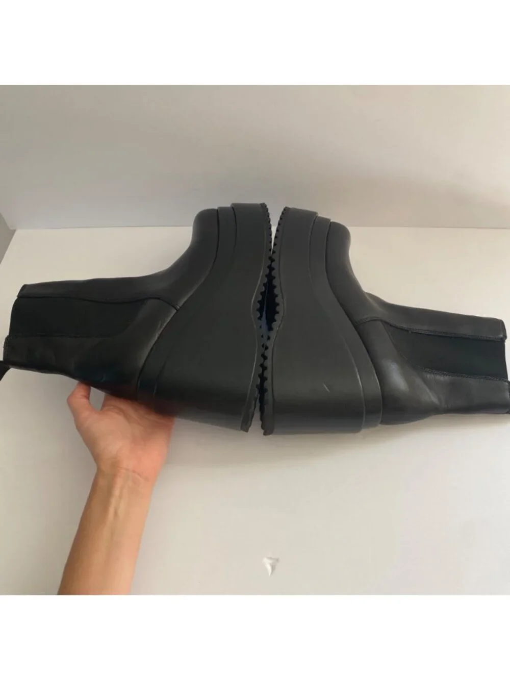 Steve Madden Jesse Platform Wedge Boots Shoes Black Leather